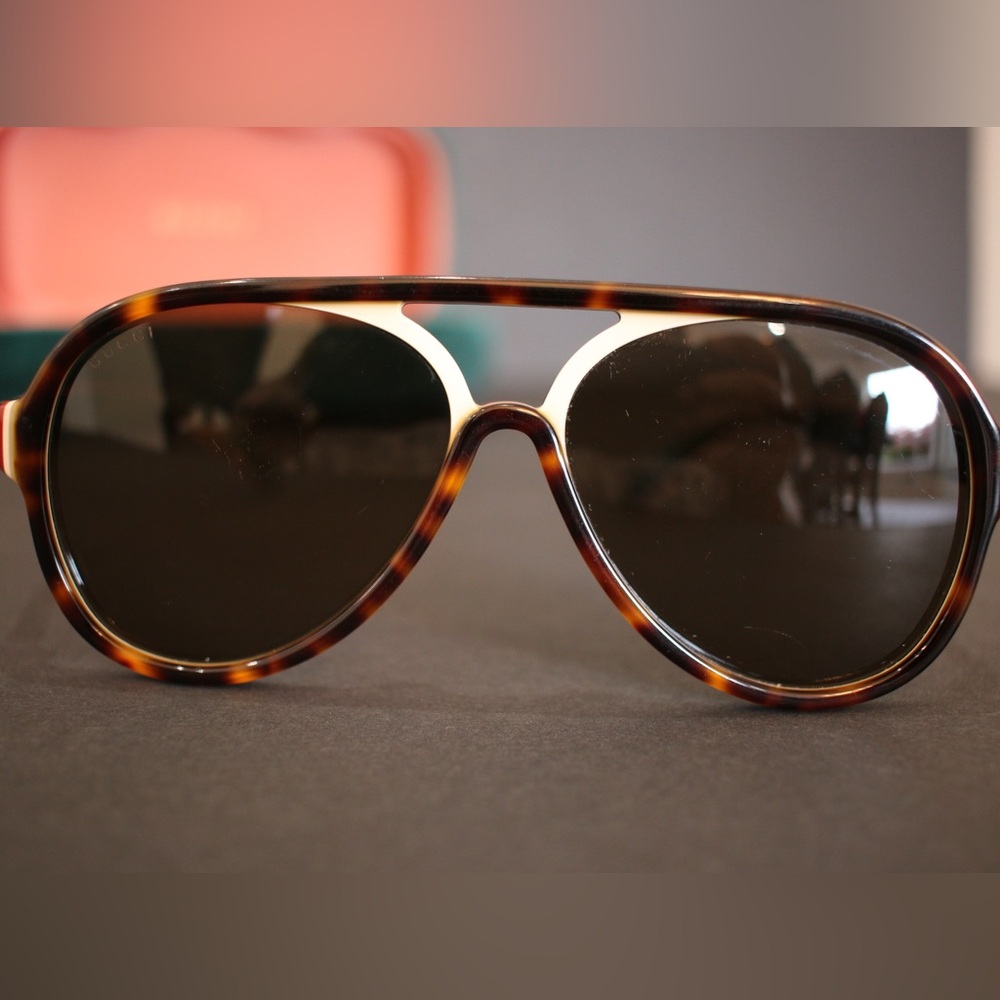 GUCCI GG0270S 0270 Havana Ivory Brown Stripe Retro Aviator Unisex Sunglasses 003 - Picture 6 of 16